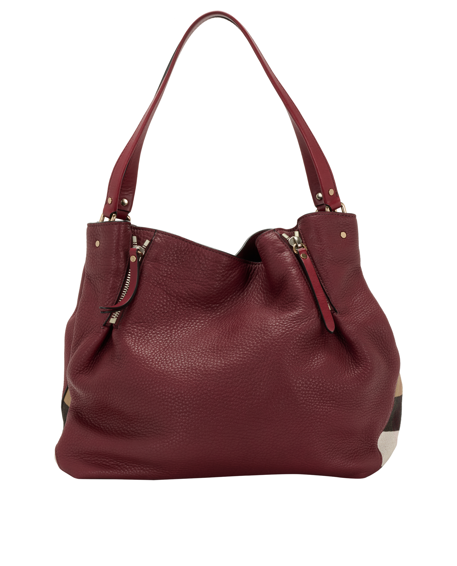 Vintage Check Shoulder Bag, &pound;210, Handbags, Burgundy, Leather, Back view